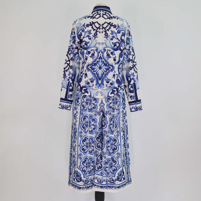 Dolce & Gabbana Multicolor Majolica Print Cotton Shirt and Crop Wide Leg Pants Set