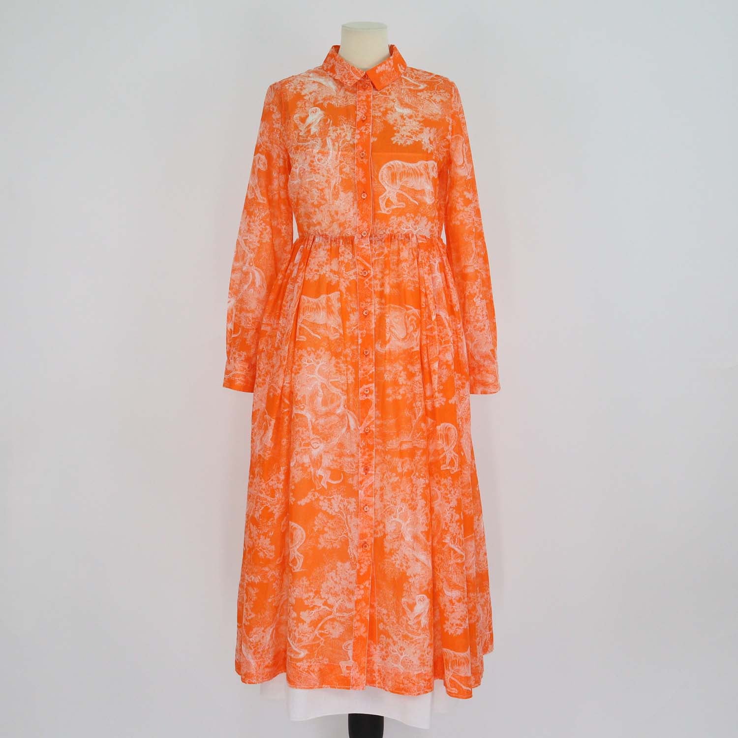 Christian Dior Orange Printed Cotton Dioriviera Toile de Jouy Maxi Shirt Dress