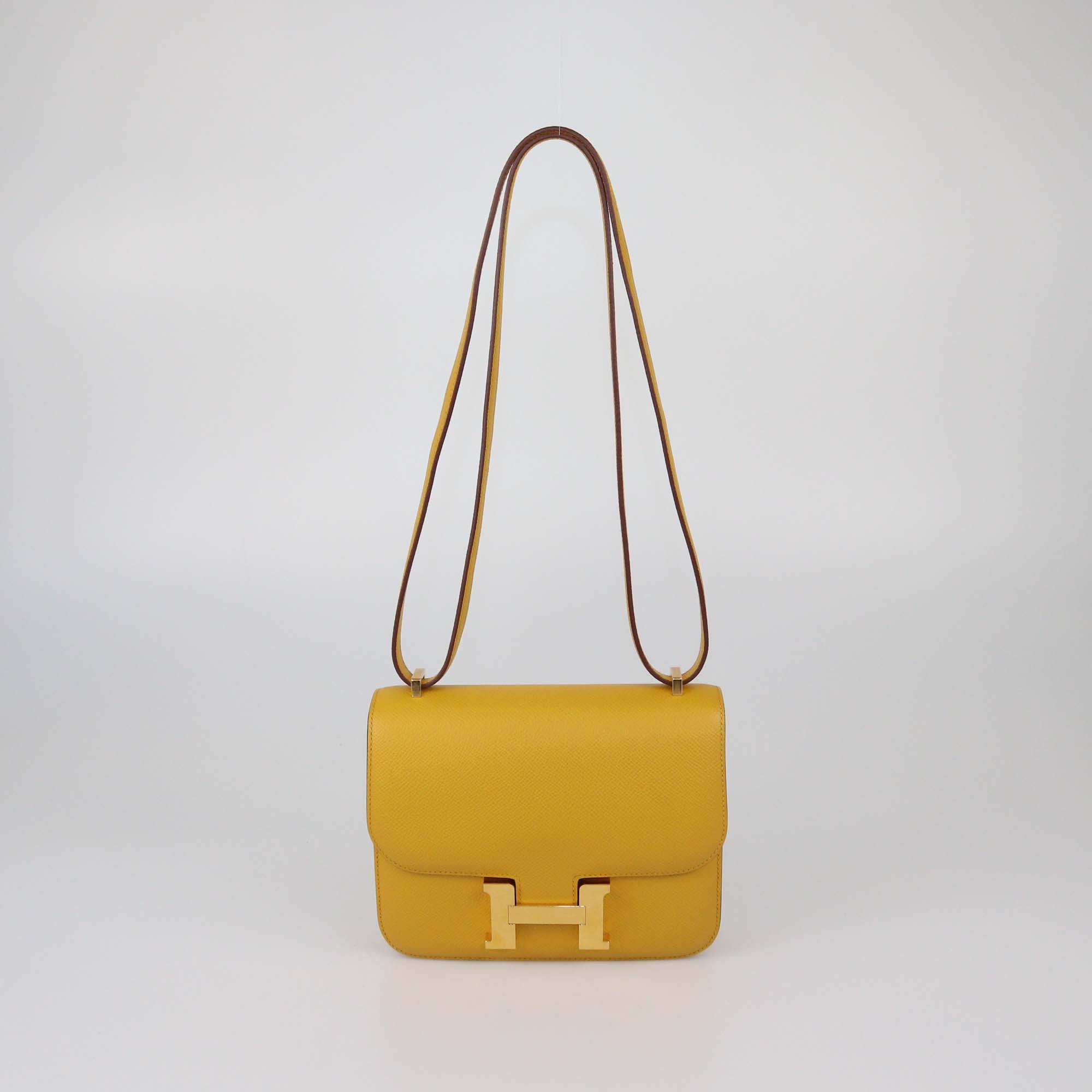 Hermes Jaune Amber Epsom Leather Mini Constance Bag