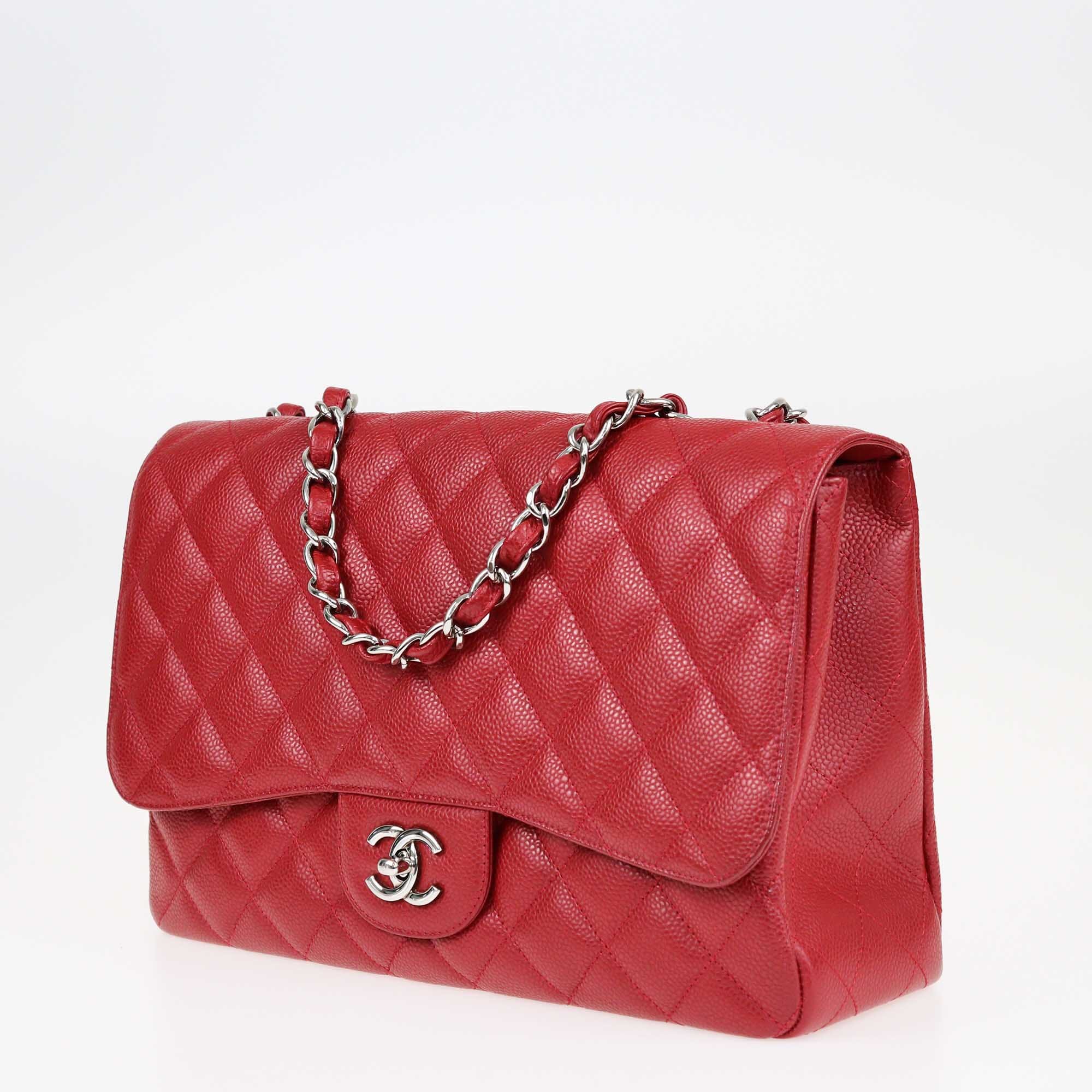 Chanel Red Caviar Jumbo Classic Single Flap Shoulder Bag Bags Chanel 