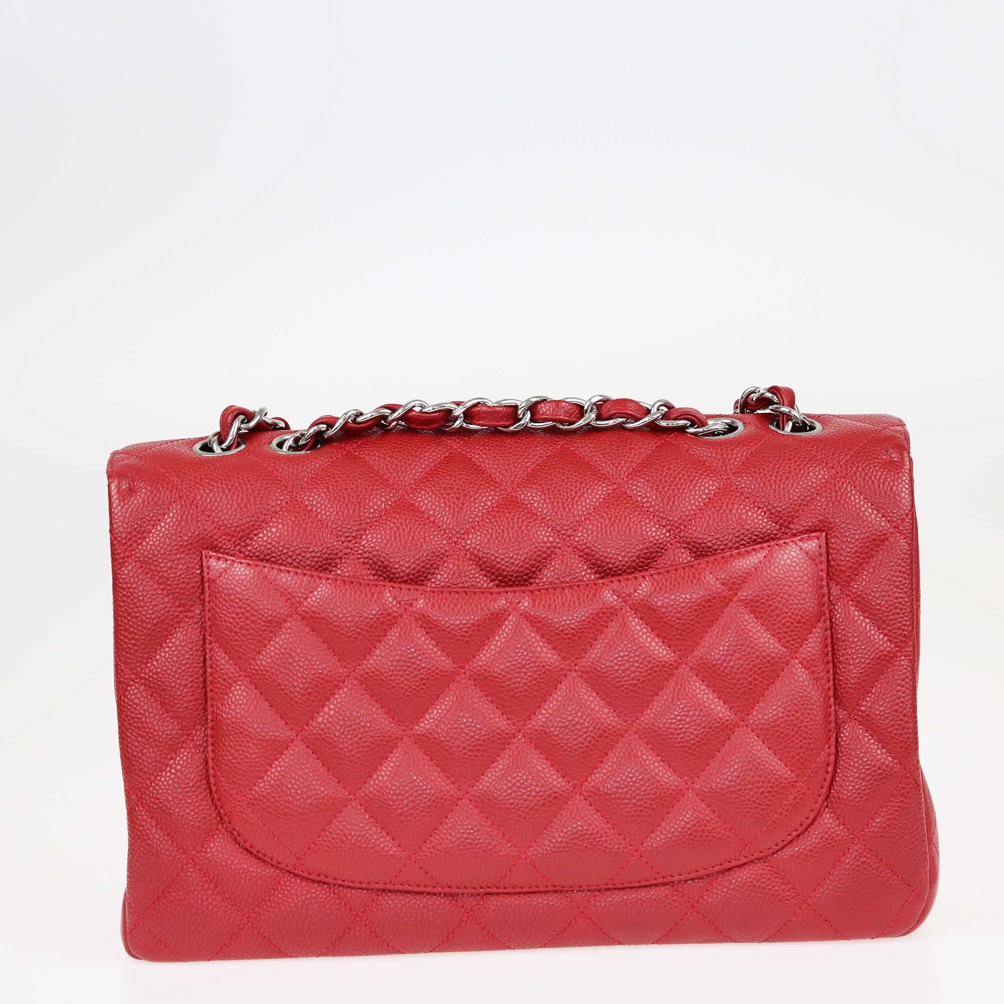 Chanel Red Caviar Jumbo Classic Single Flap Shoulder Bag Bags Chanel 