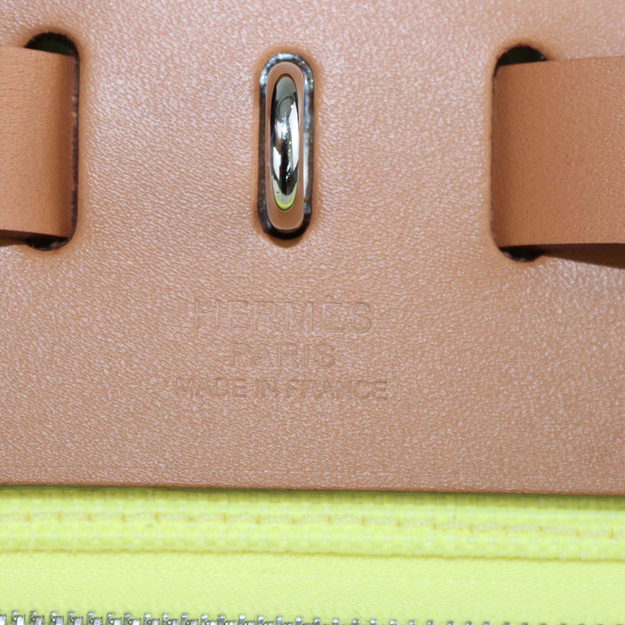 Hermes Lime/Natural Toile and Vache Hunter Herbag Zip 31 bag