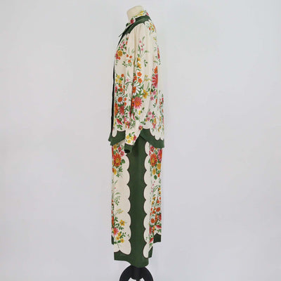 Alemais Green/Cream Linen Floral Print Long Sleeve Shirt & Wide Leg Pants Set