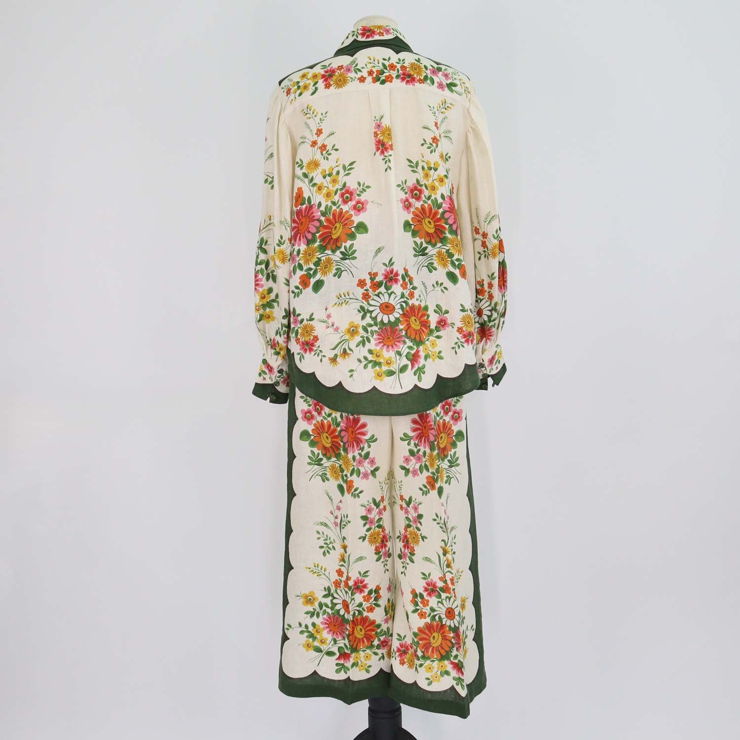 Alemais Green/Cream Linen Floral Print Long Sleeve Shirt & Wide Leg Pants Set