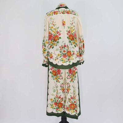 Alemais Green/Cream Linen Floral Print Long Sleeve Shirt & Wide Leg Pants Set