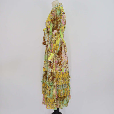 Alemais Multicolor Floral Print Crop Matilde Blouse and Pleated Layered Maxi Shirt Set