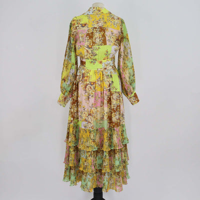 Alemais Multicolor Floral Print Crop Matilde Blouse and Pleated Layered Maxi Shirt Set