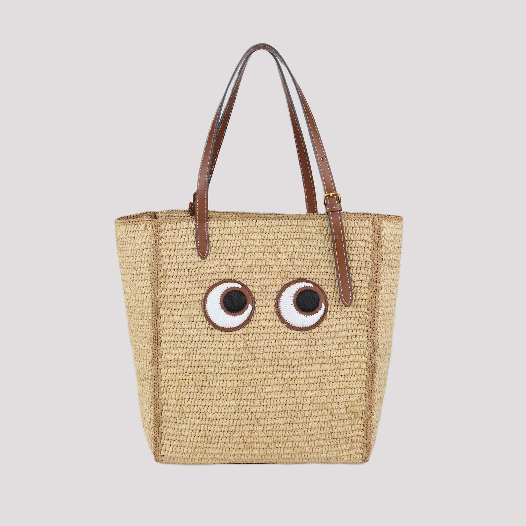 Anya Hindmarch Brown/Natural Raffia Small Eyes N/S Tote