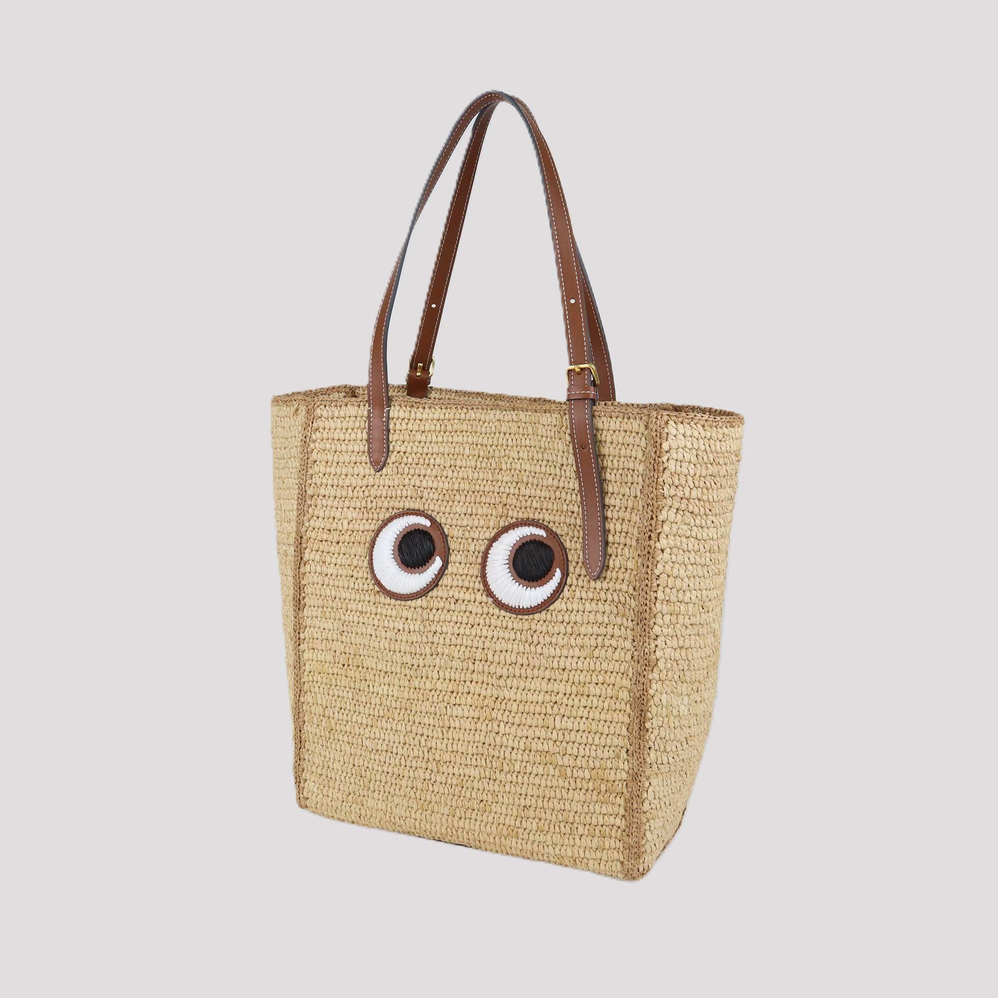 Anya Hindmarch Brown/Natural Raffia Small Eyes N/S Tote