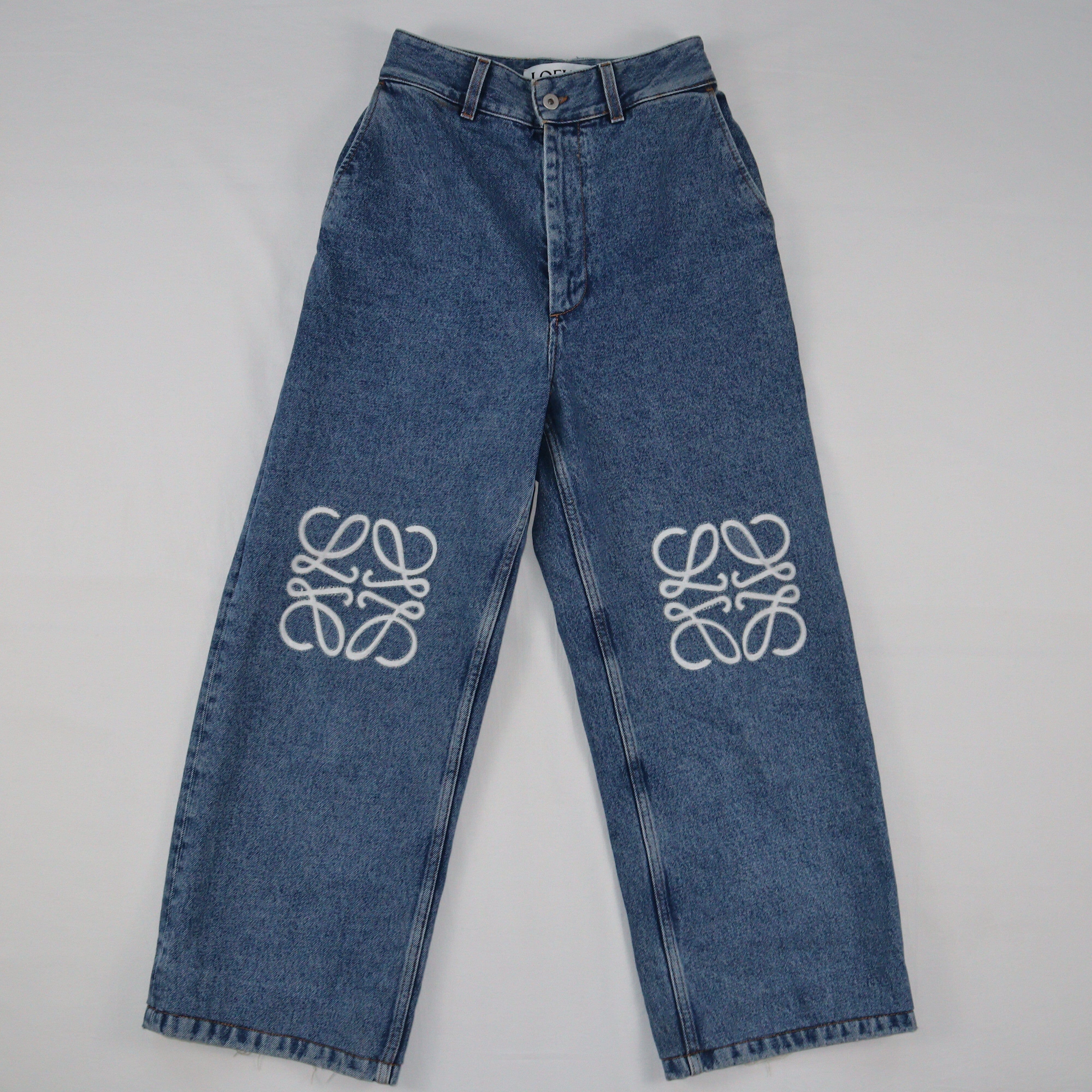 Blue Straight Cut Detail Anagram Cropped Jeans Clothings Loewe 