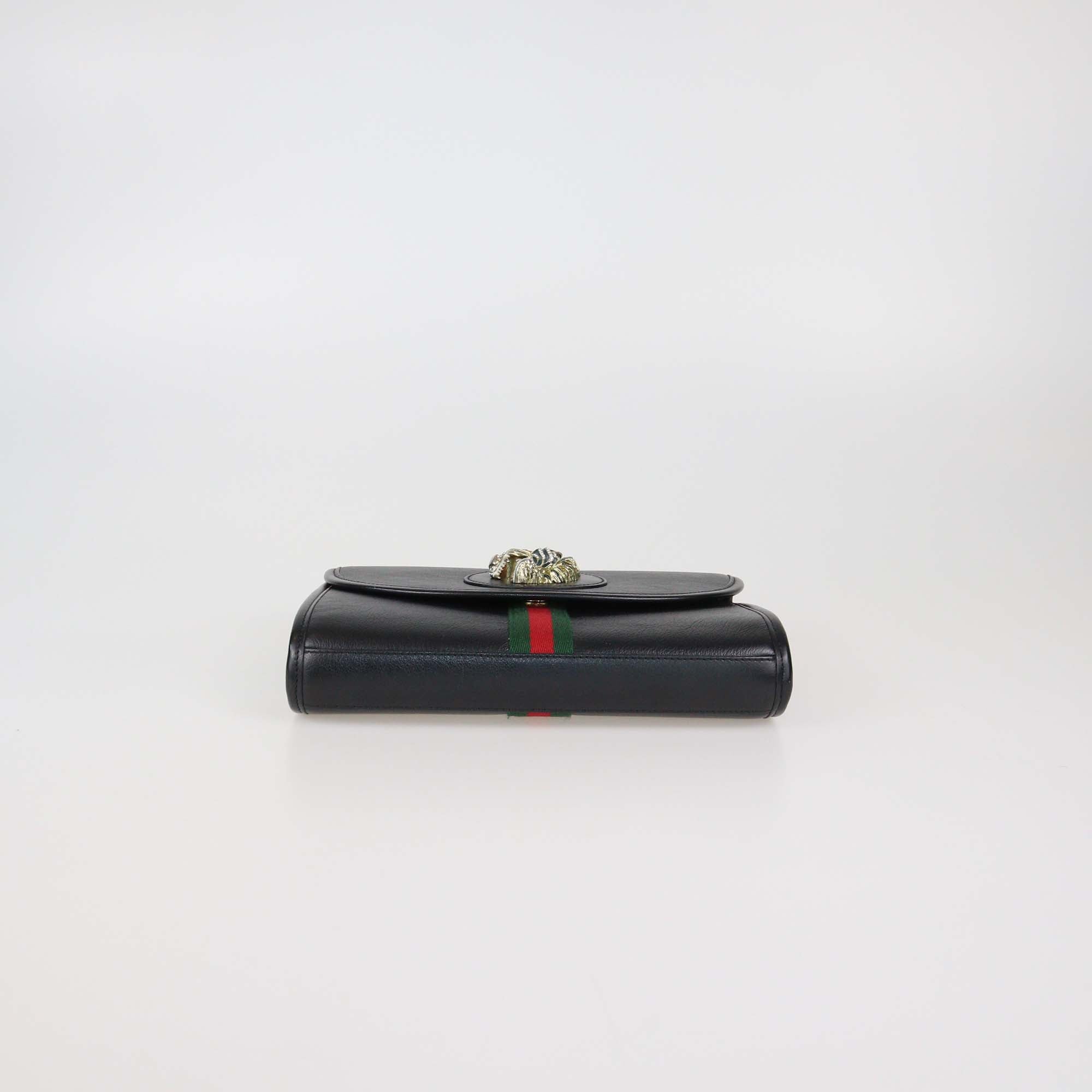 Gucci Black Leather Small Web Rajah Chain Shoulder Bag