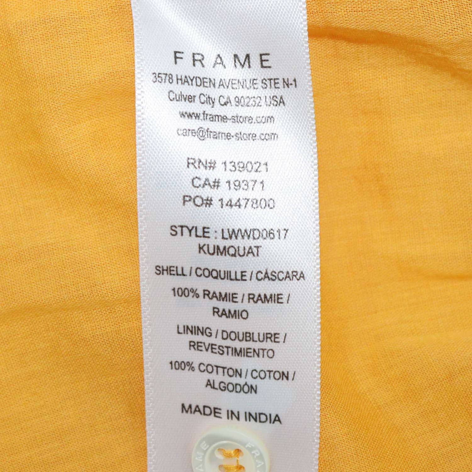 Frame Yellow Cotton Kaftan Long Sleeves Maxi Dress