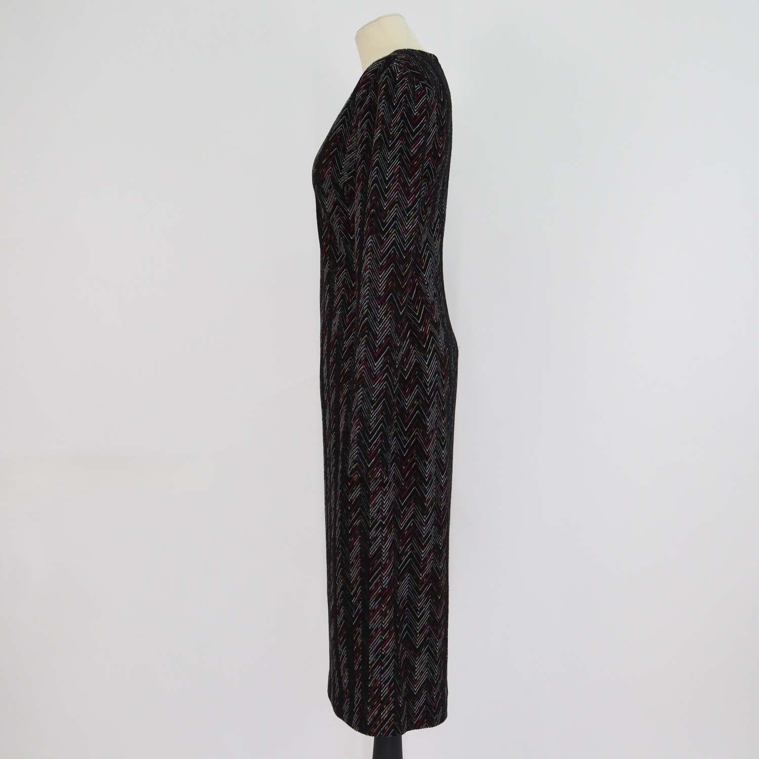 Missoni Multicolor Wool Knit Zig Zag V-Neck Sheath Dress