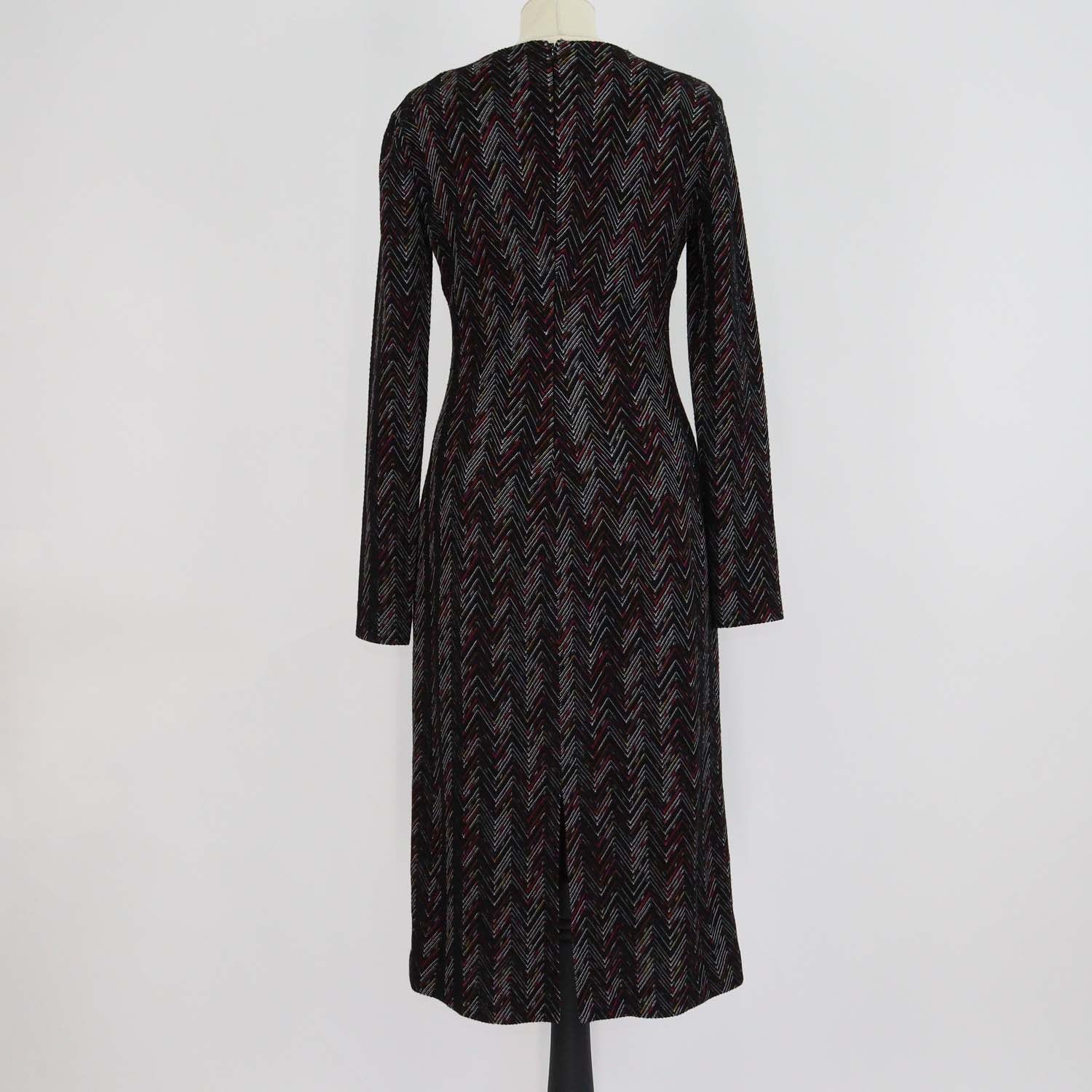 Missoni Multicolor Wool Knit Zig Zag V-Neck Sheath Dress