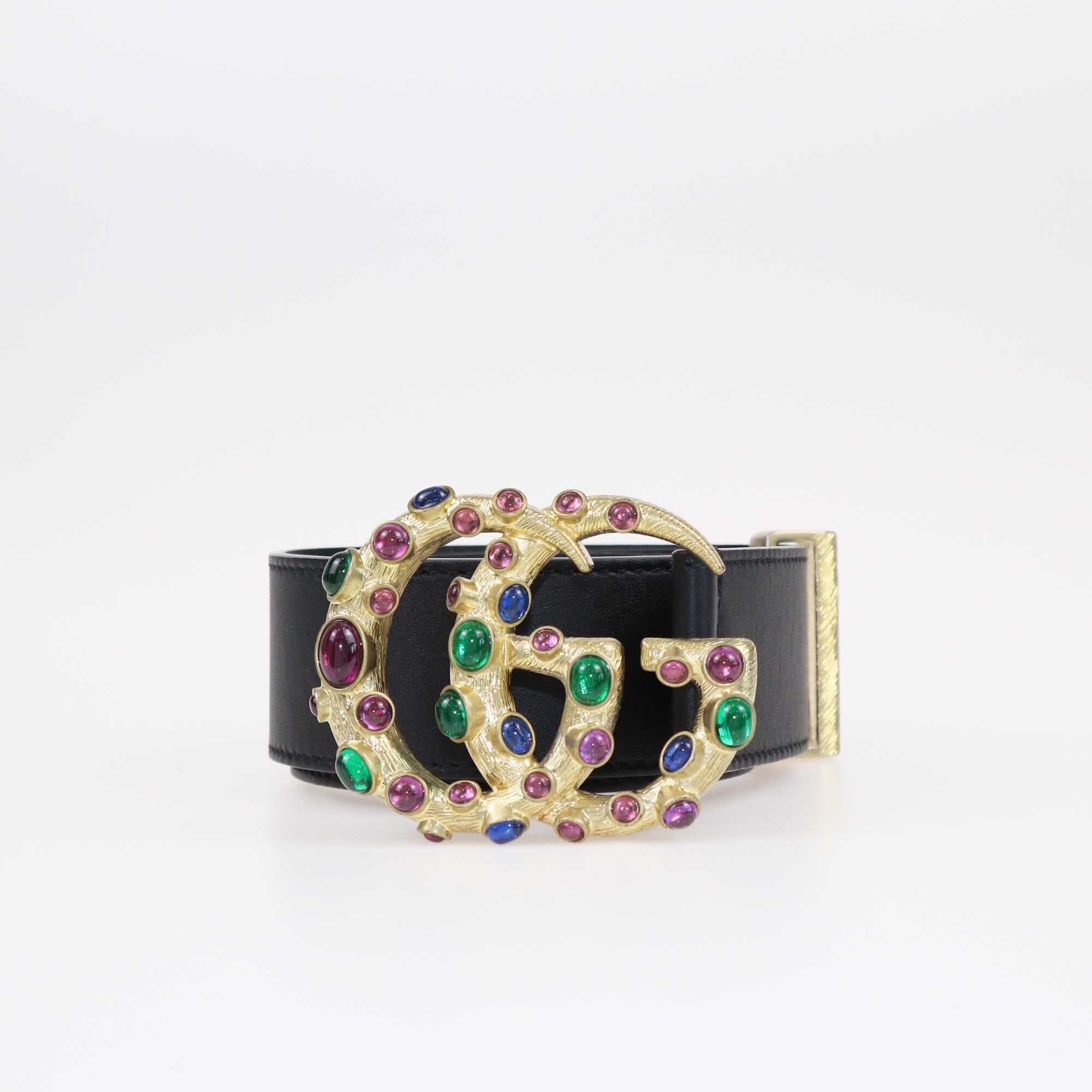 Gucci Black Crystal GG Buckle Belt Accessories Gucci 