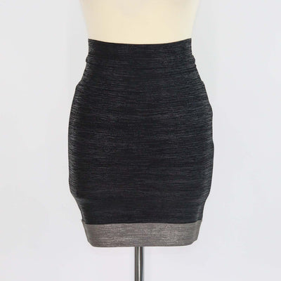 Herve Leger Black/Grey Rayon Stretch Mini Skirt