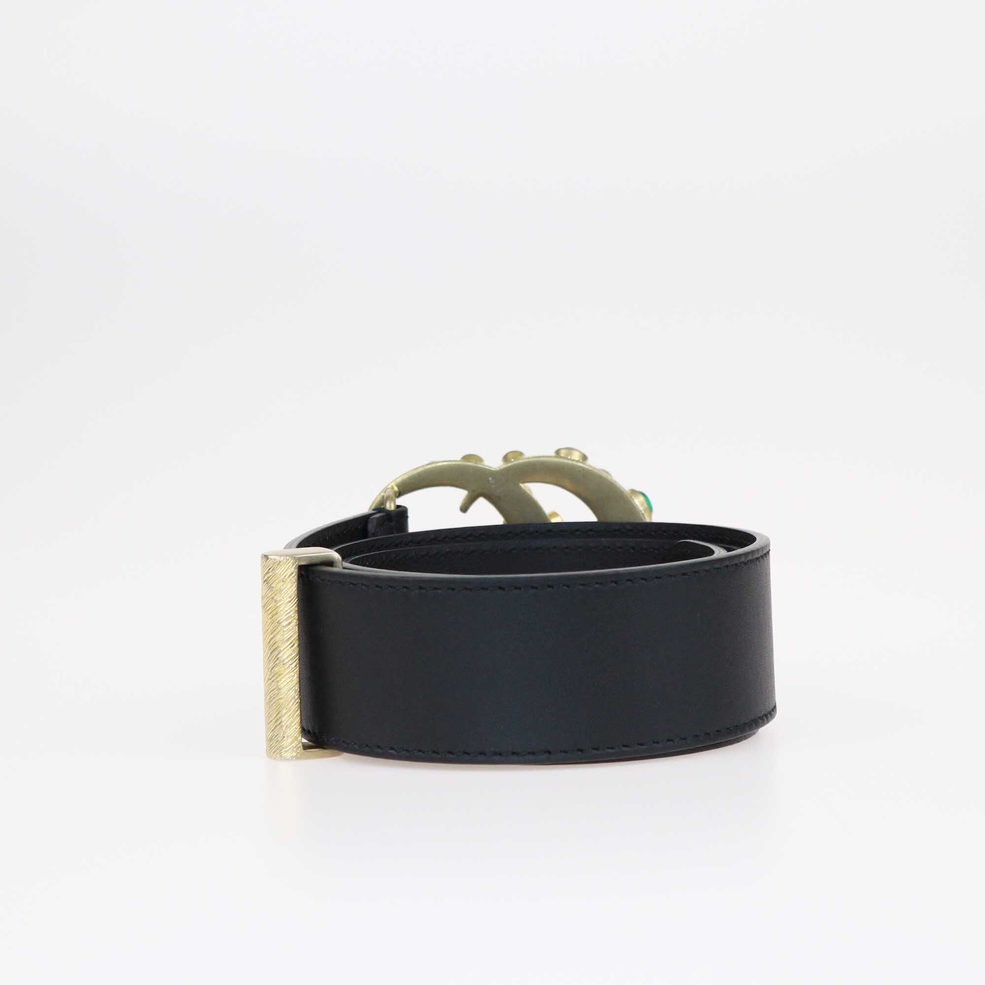 Gucci Black Crystal GG Buckle Belt Accessories Gucci 