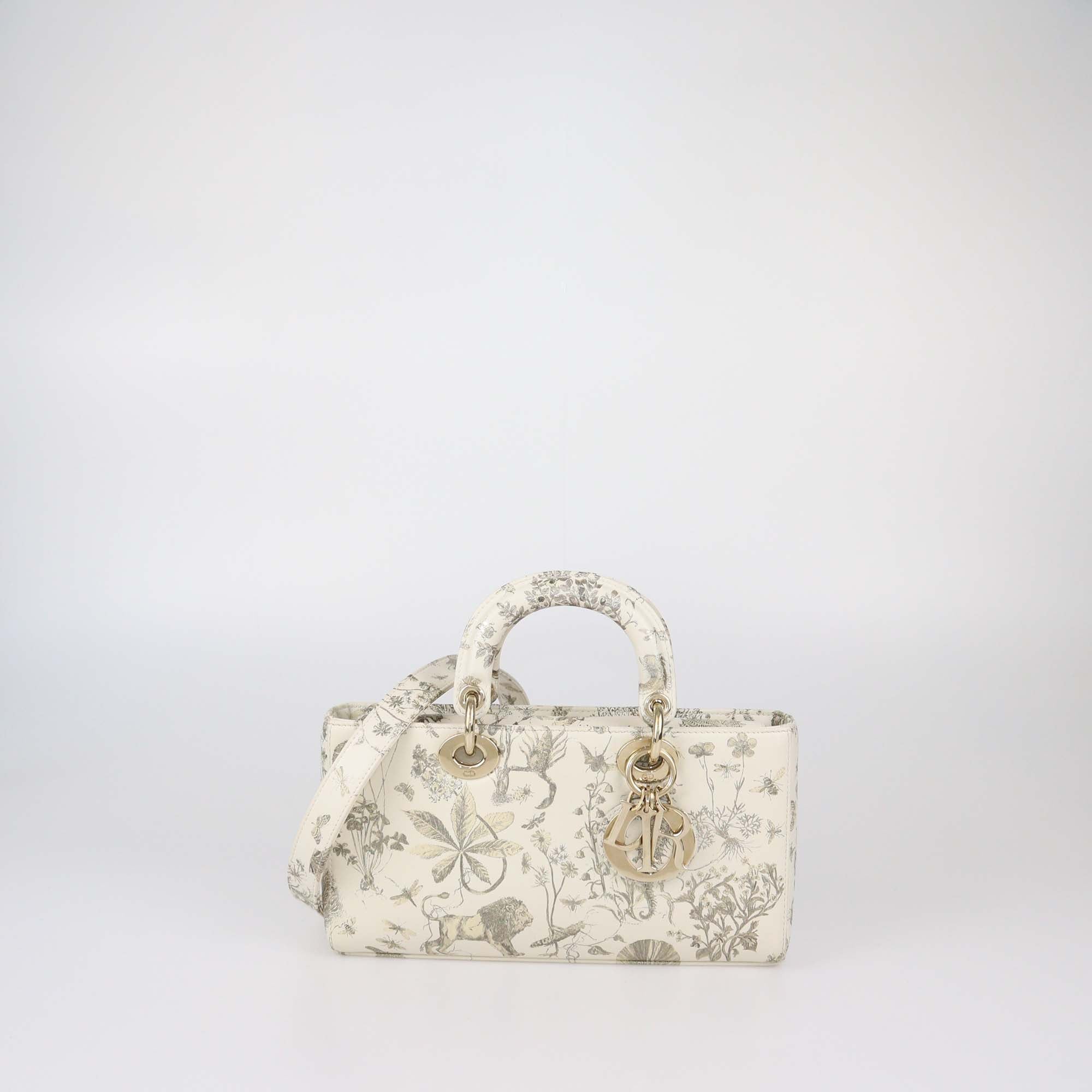 Christian Dior Off White Leather Medium Cabinet De Curiosites Lady D-Joy Tote