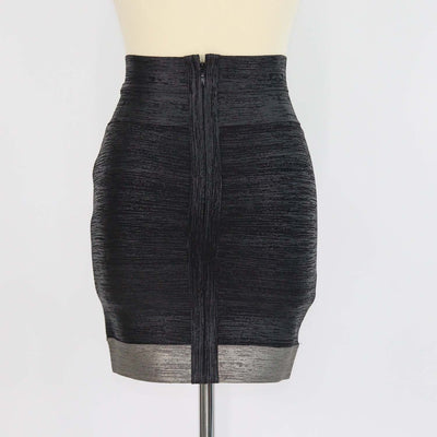 Herve Leger Black/Grey Rayon Stretch Mini Skirt
