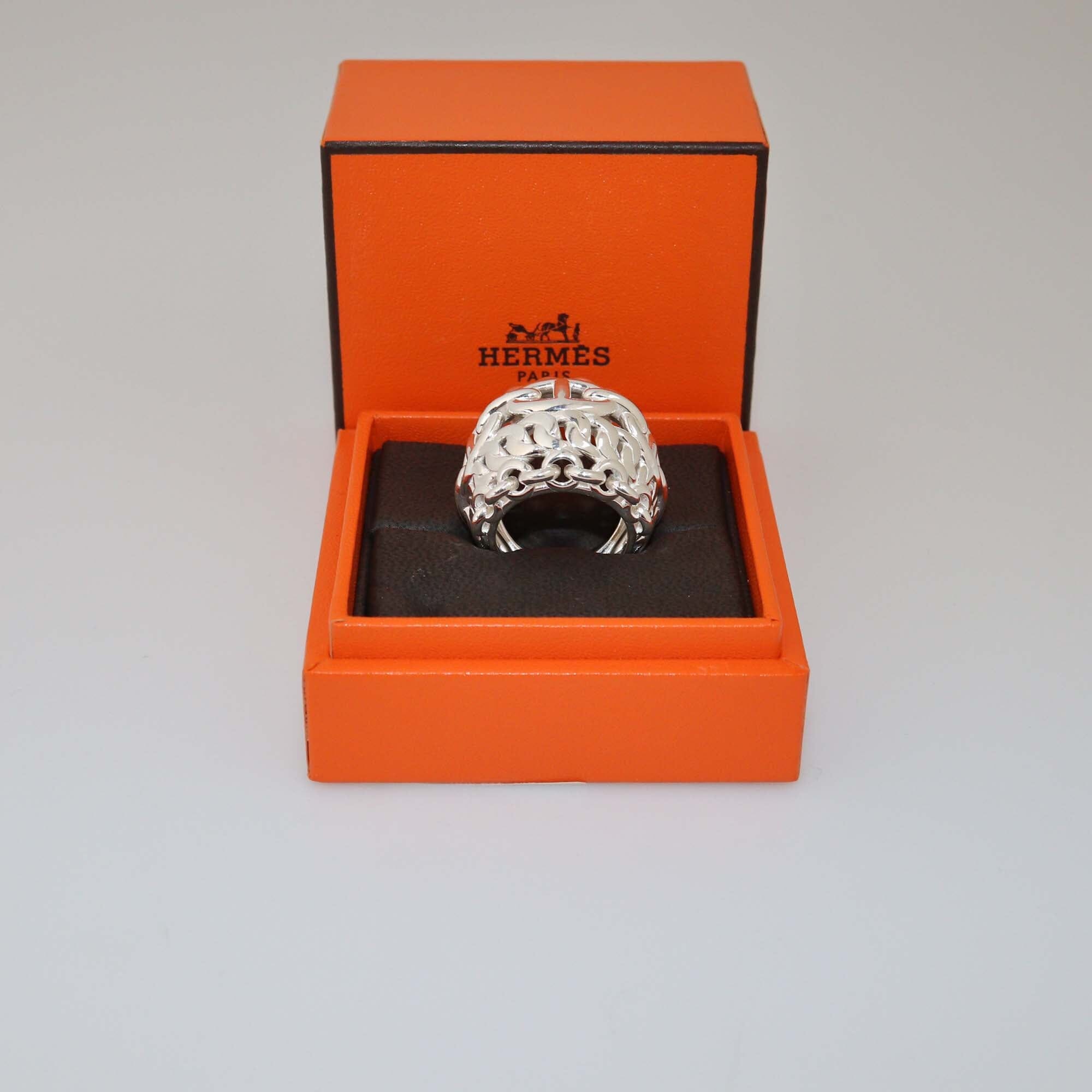 Hermes Silver Chaine D' Ancre Mulltichaines Large Ring Womens Hermes 