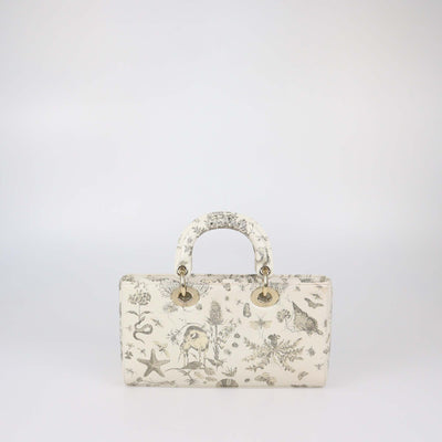 Christian Dior Off White Leather Medium Cabinet De Curiosites Lady D-Joy Tote