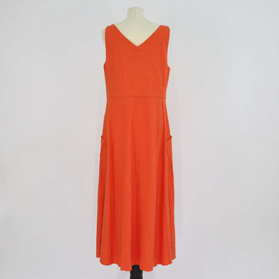 Vince Orange Linen Blend Relaxed V-Neck Pocket Midi Dress
