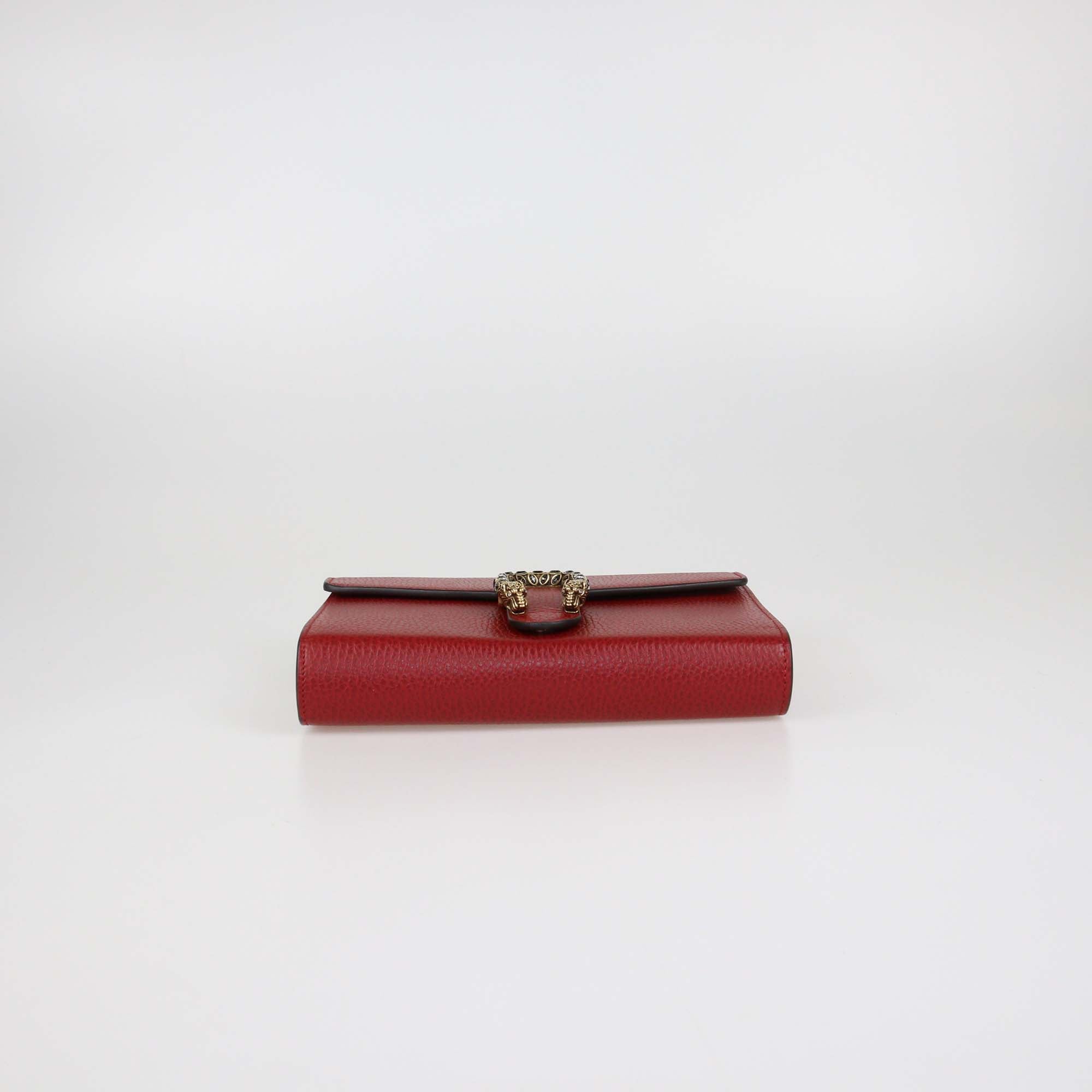Gucci Red Leather Crystal Dionysus Wallet on Chain