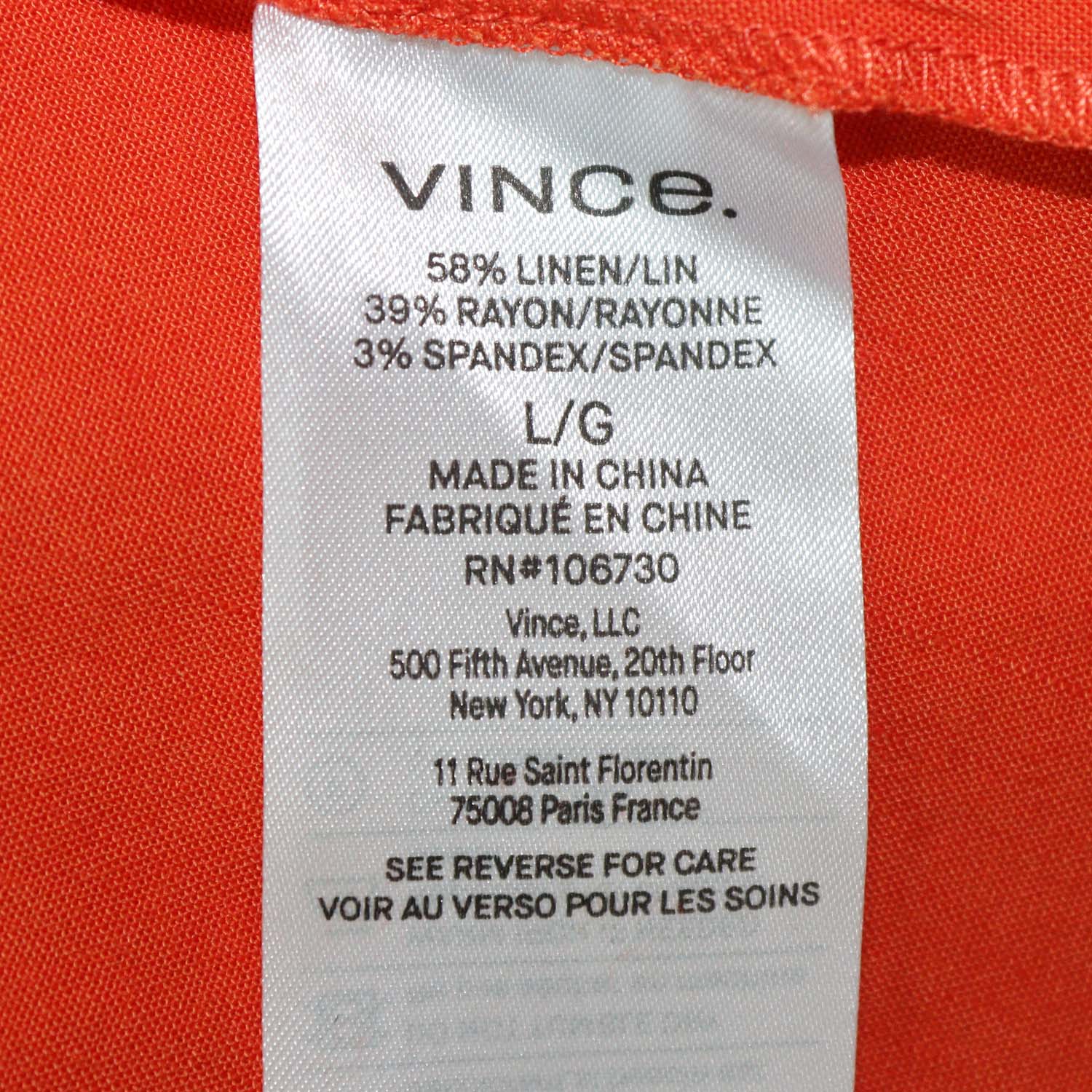 Vince Orange Linen Blend Relaxed V-Neck Pocket Midi Dress