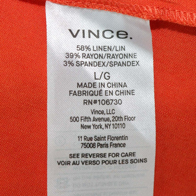 Vince Orange Linen Blend Relaxed V-Neck Pocket Midi Dress
