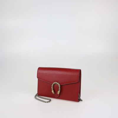 Gucci Red Leather Crystal Dionysus Wallet on Chain