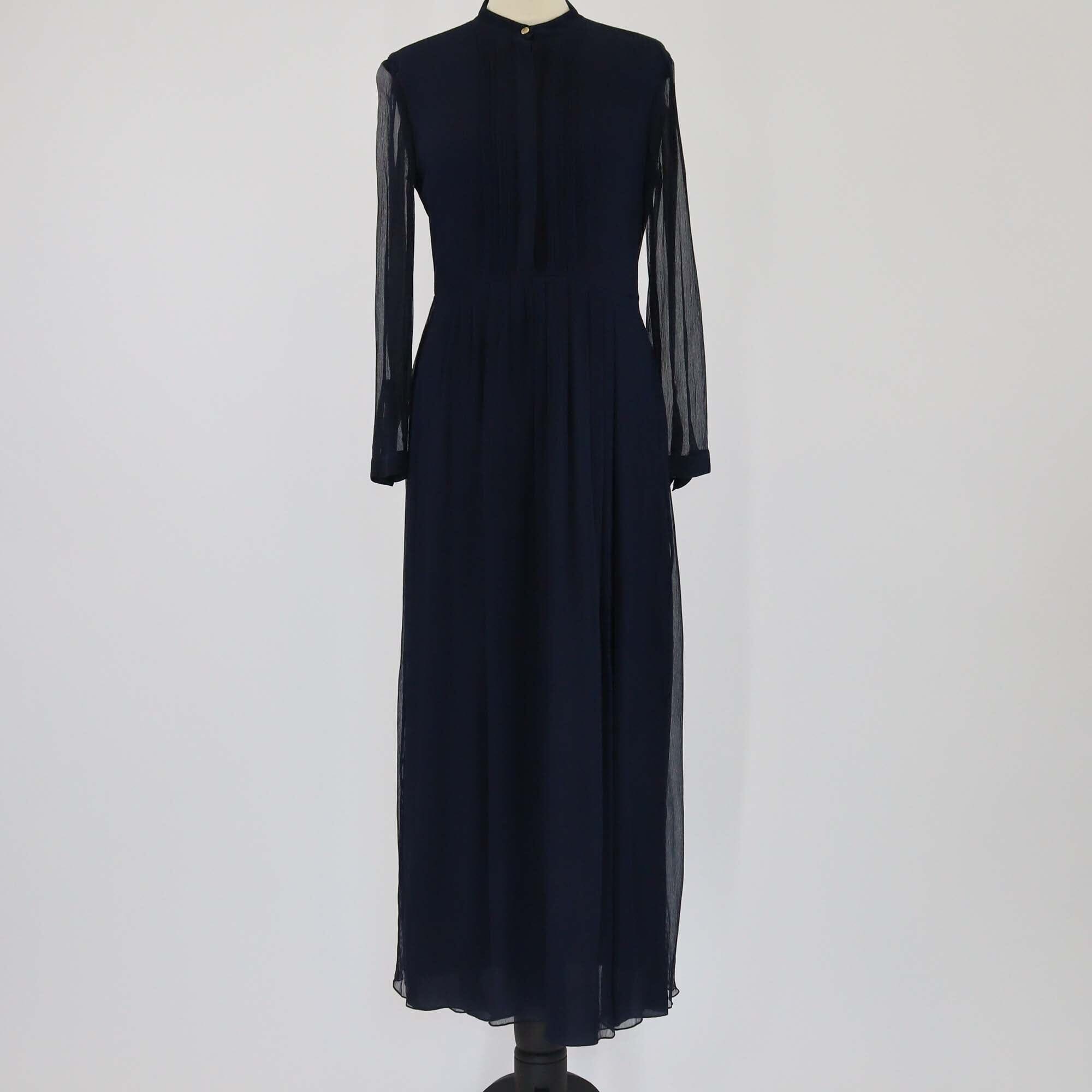 Burberry Navy Blue Long Sleeve Buttons Maxi Dress Womens Burberry 