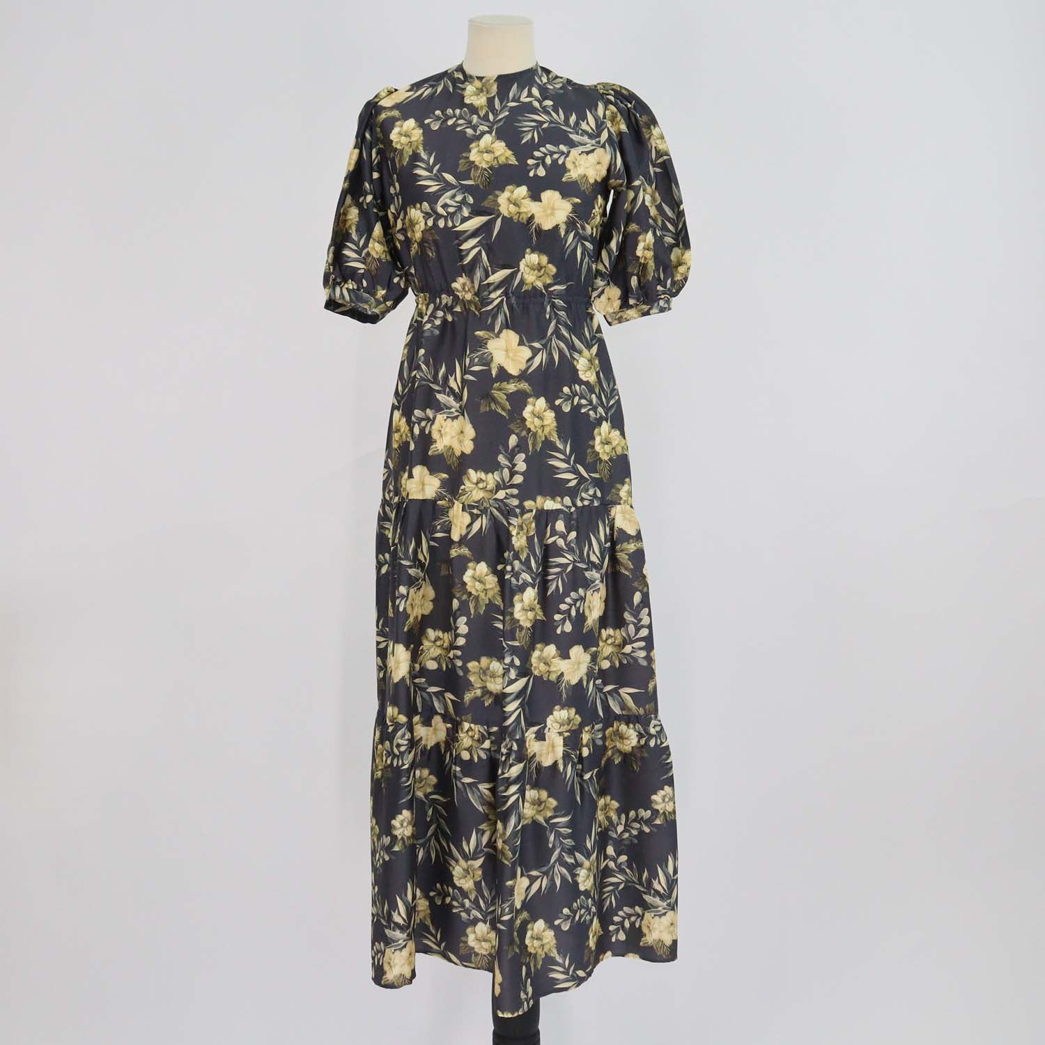 SIR. Grey/Yellow Silk Printed Carmen Midi Dress