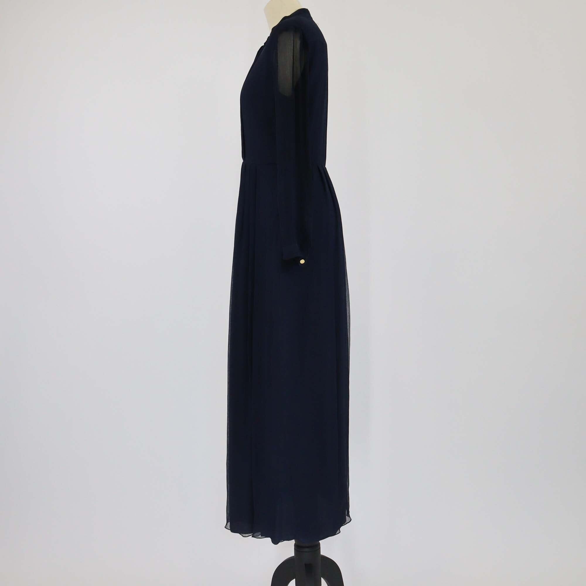 Burberry Navy Blue Long Sleeve Buttons Maxi Dress Womens Burberry 