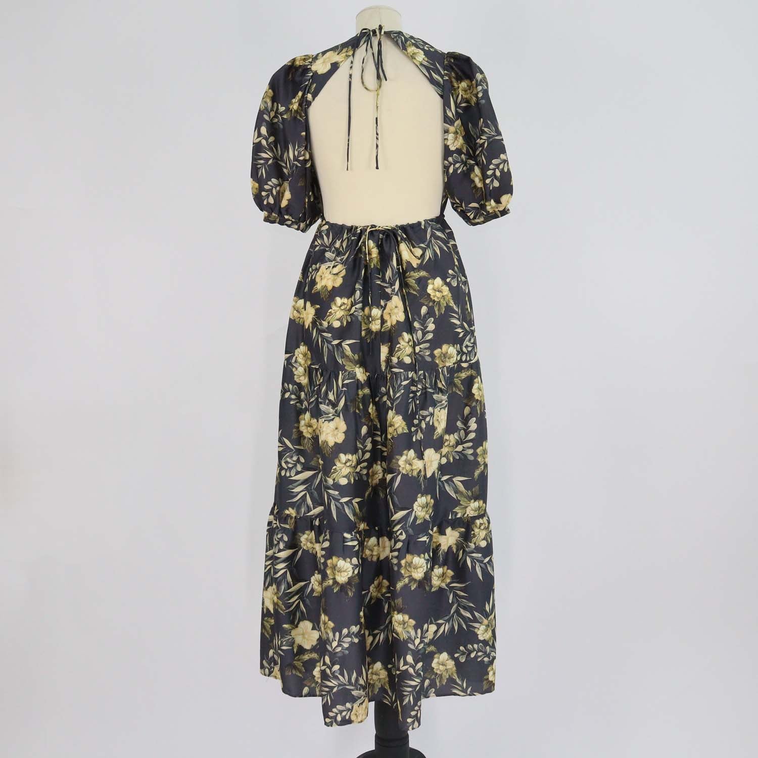 SIR. Grey/Yellow Silk Printed Carmen Midi Dress