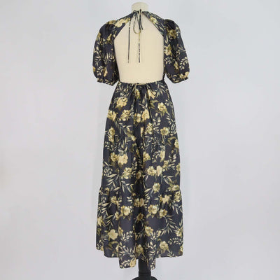 SIR. Grey/Yellow Silk Printed Carmen Midi Dress