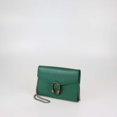 Gucci Green Leather Crystal Dionysus Wallet on Chain