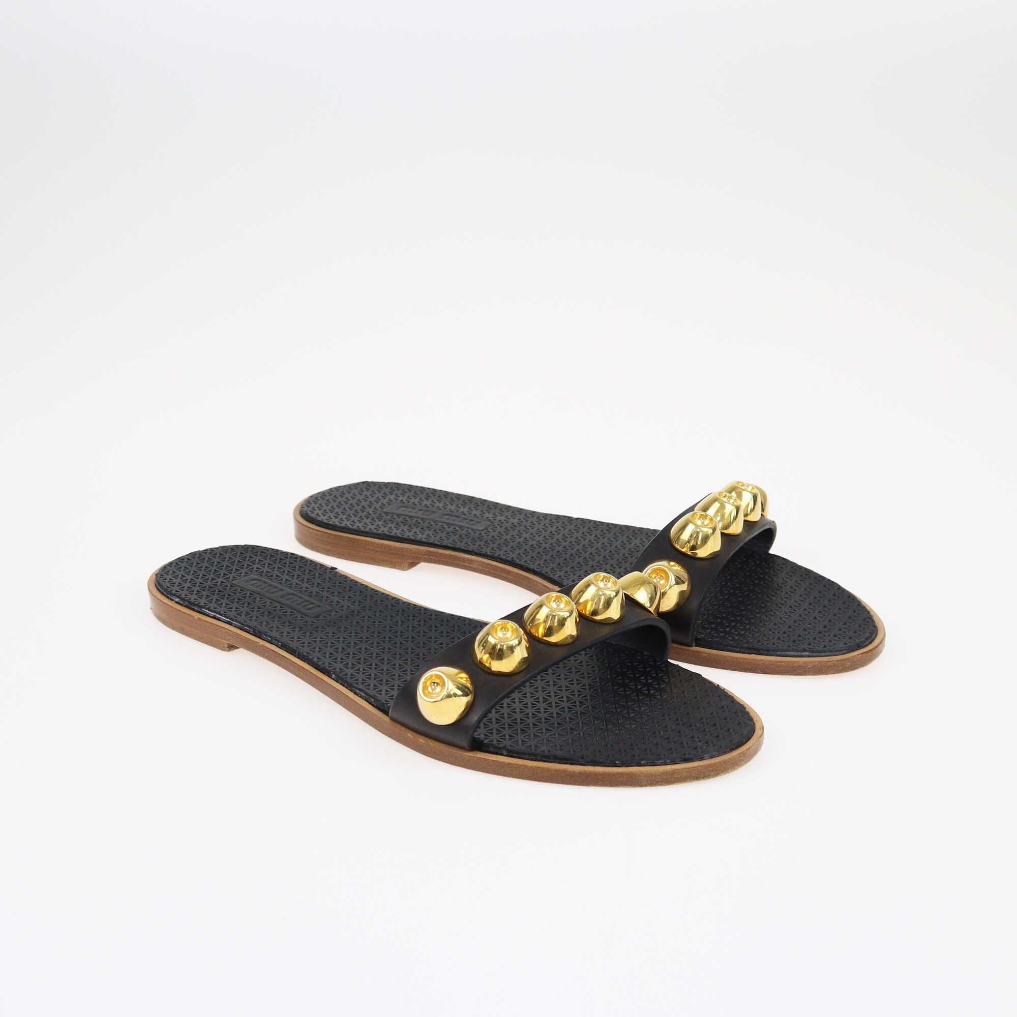 Miu Miu Black Studded Flat Sandals Shoes Miu Miu 