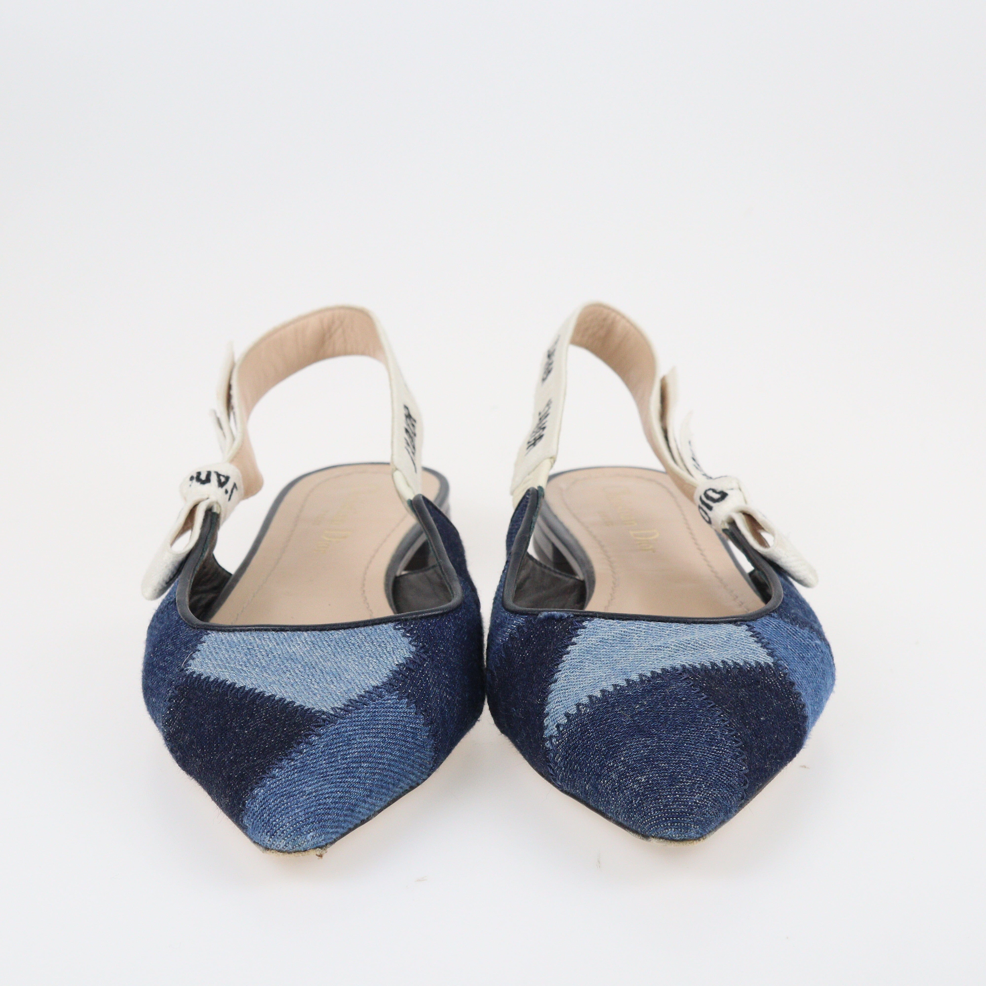 Blue J'adior Ribbon Pointed Toe Slingback Flats Shoes Dior 