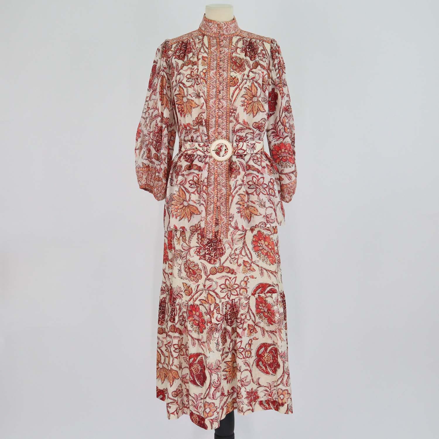 Zimmerman Multicolor Floral Print Ramie Blouse and Belted Skirt Sets