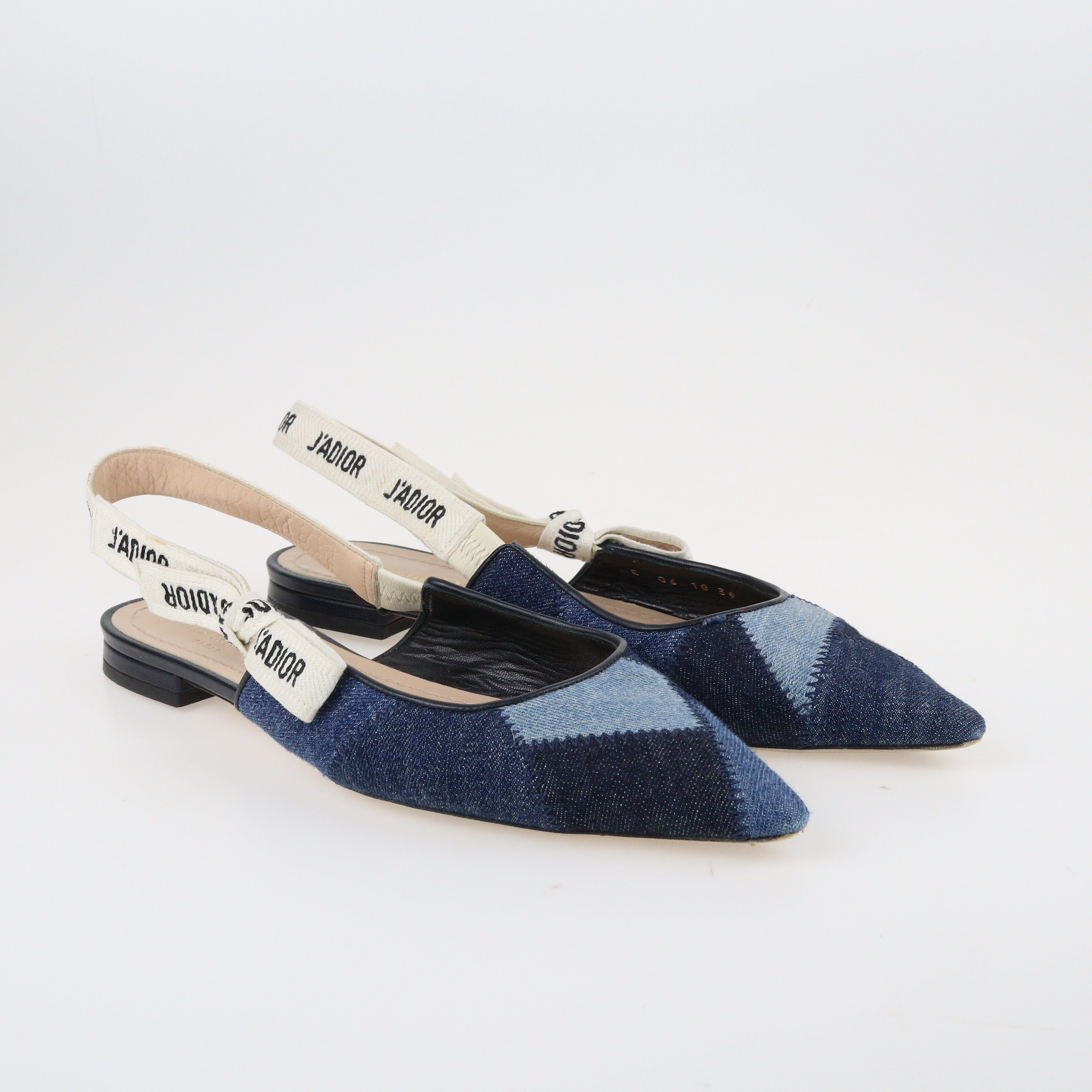 Blue J'adior Ribbon Pointed Toe Slingback Flats Shoes Dior 