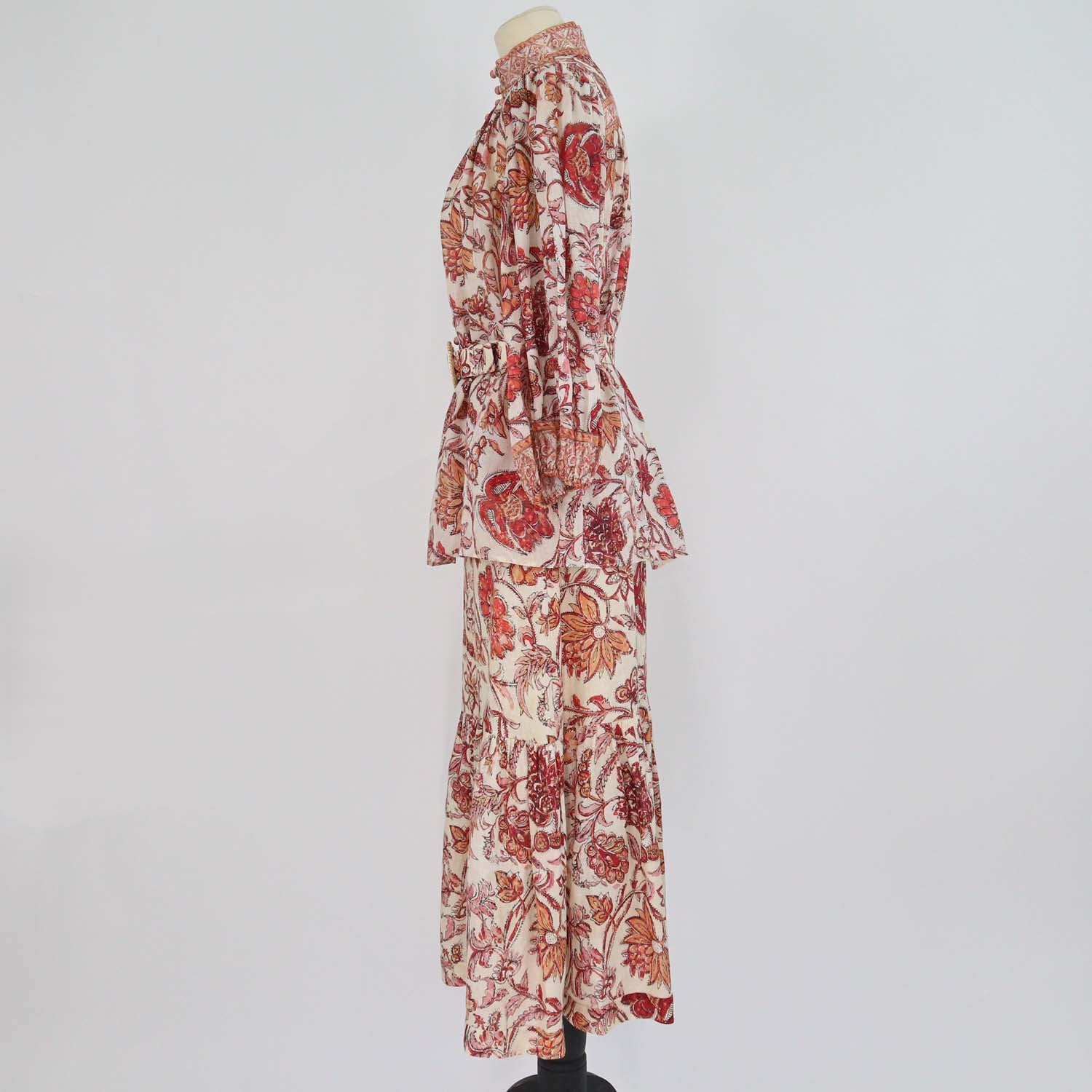 Zimmerman Multicolor Floral Print Ramie Blouse and Belted Skirt Sets
