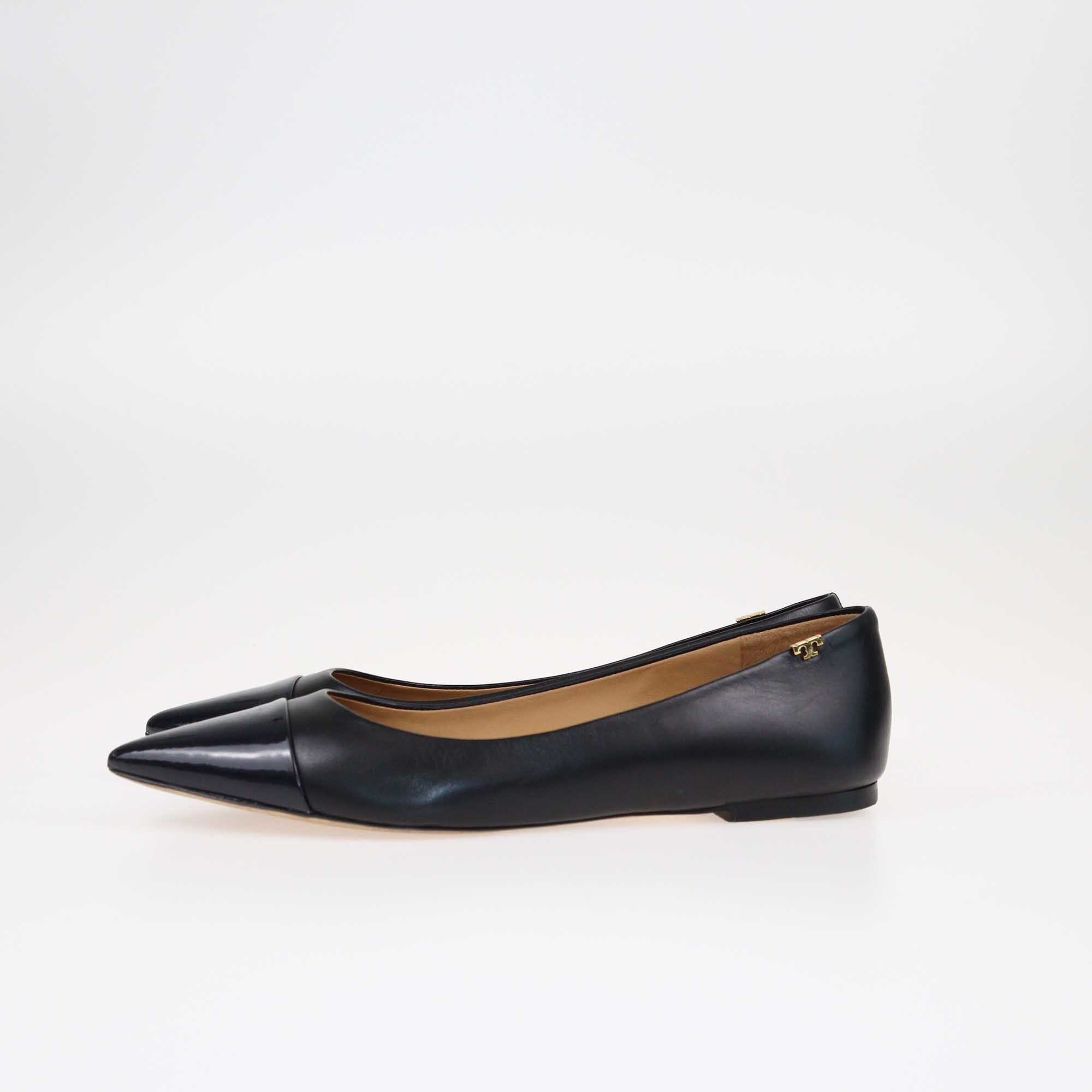 Tory Burch Black/Blue Elizabeth Pointed Toe Ballet Flats Shoes Tory Burch 