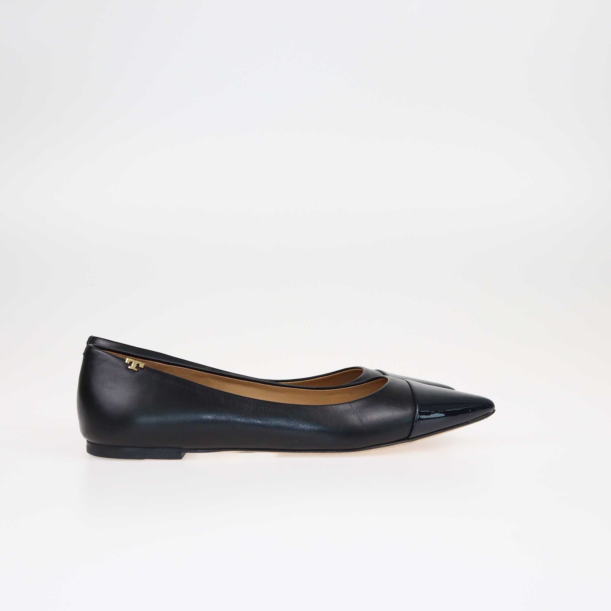 Tory Burch Black/Blue Elizabeth Pointed Toe Ballet Flats Shoes Tory Burch 