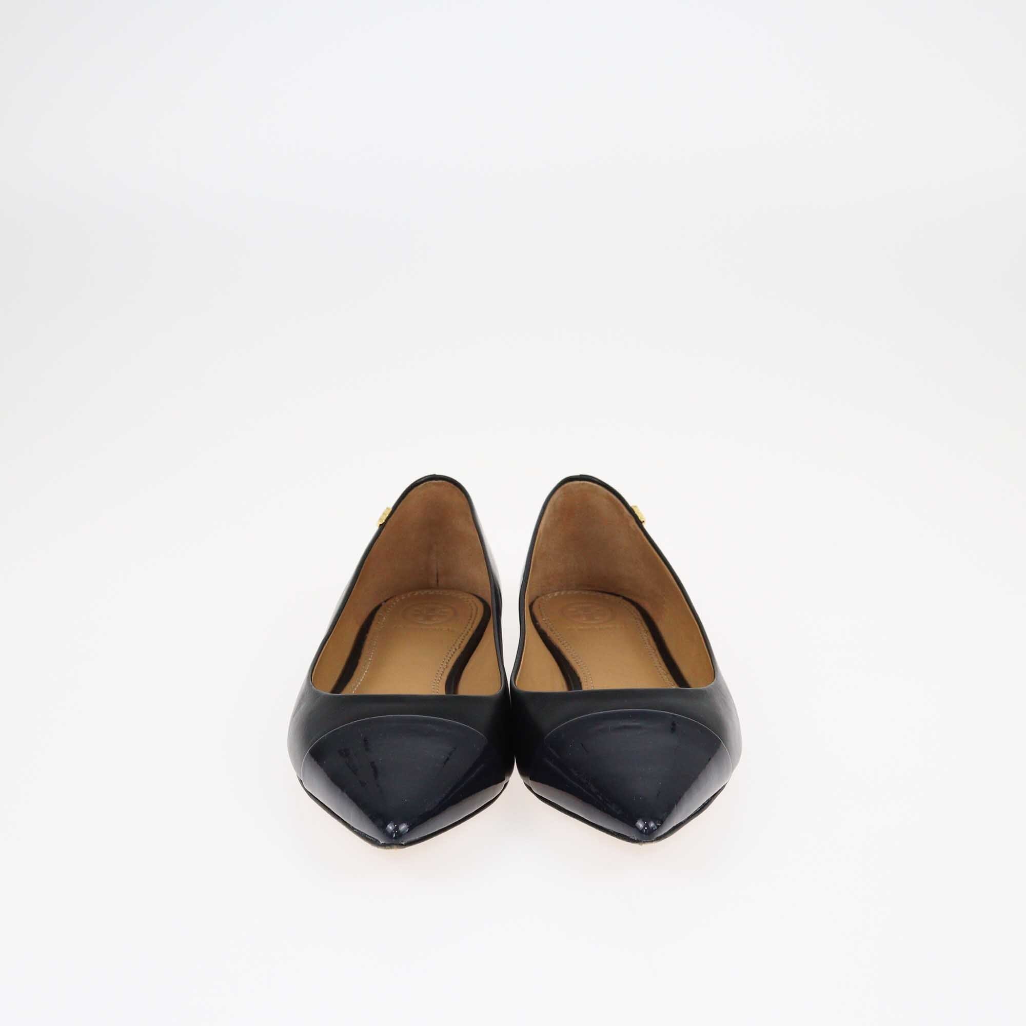 Tory Burch Black/Blue Elizabeth Pointed Toe Ballet Flats Shoes Tory Burch 