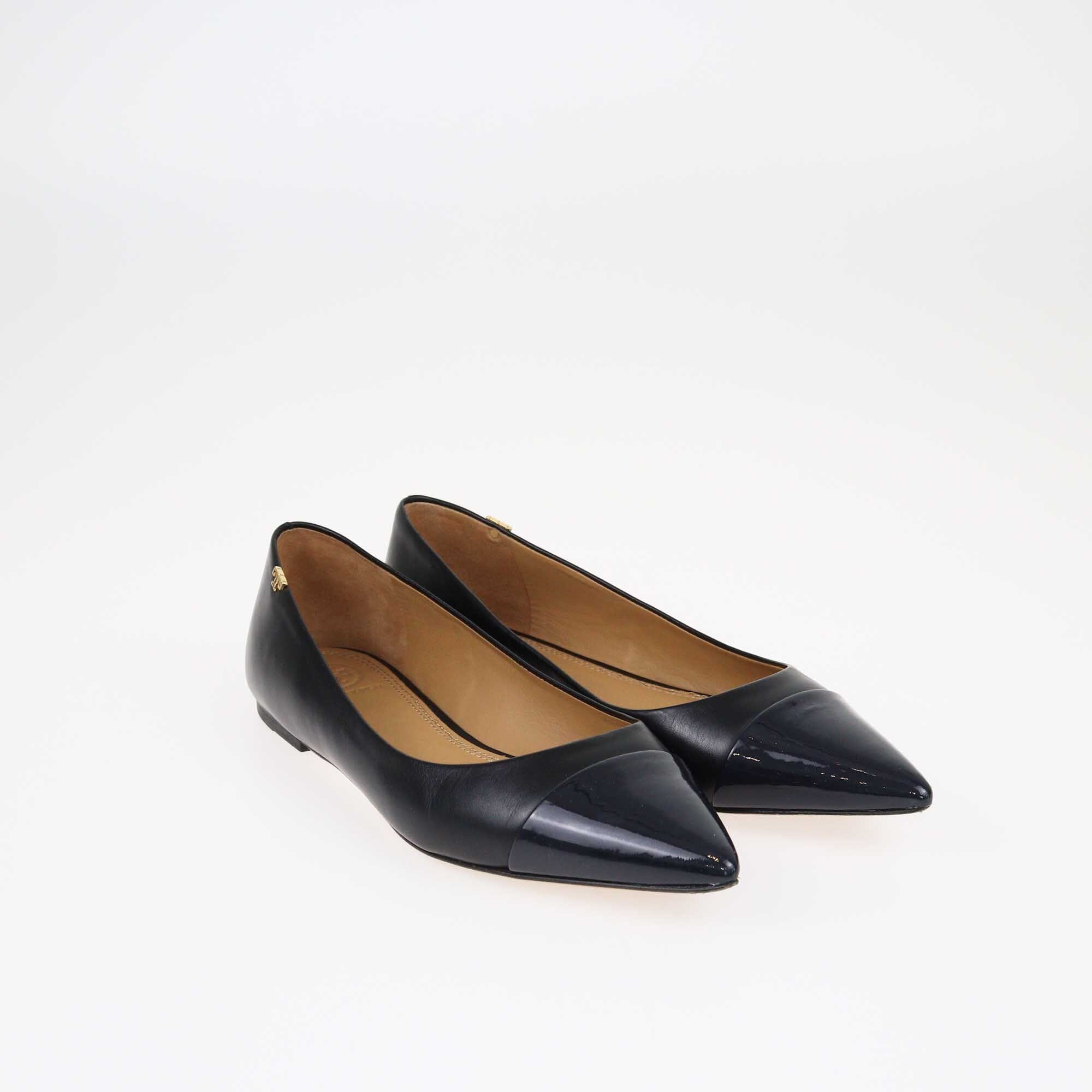 Tory Burch Black/Blue Elizabeth Pointed Toe Ballet Flats Shoes Tory Burch 