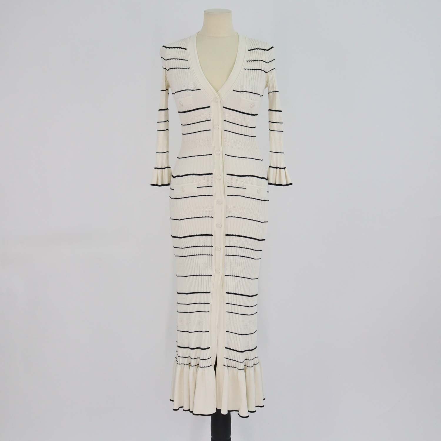 Sandro Cream/Black Blend Viscose Knitted Striped Maxi Dress