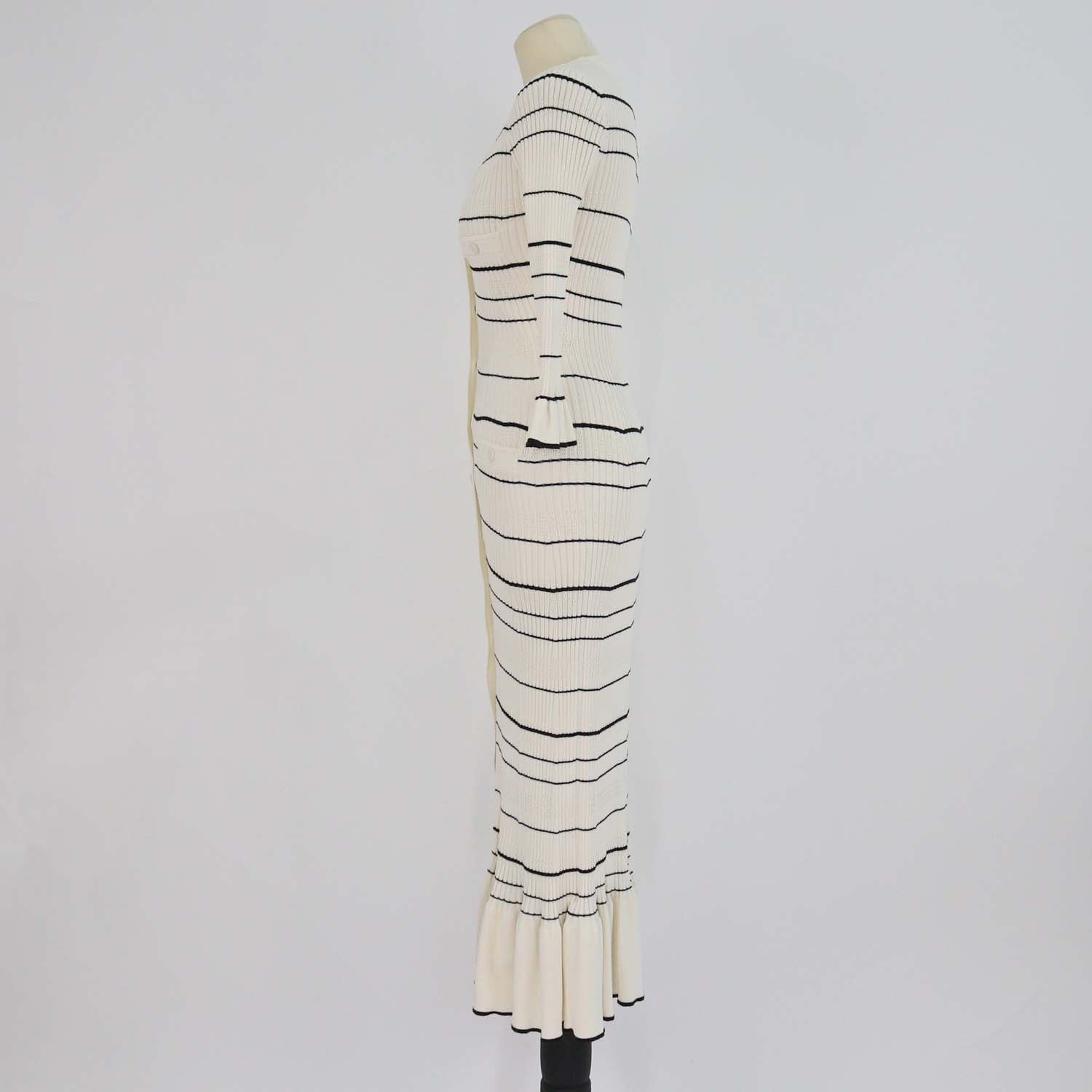 Sandro Cream/Black Blend Viscose Knitted Striped Maxi Dress