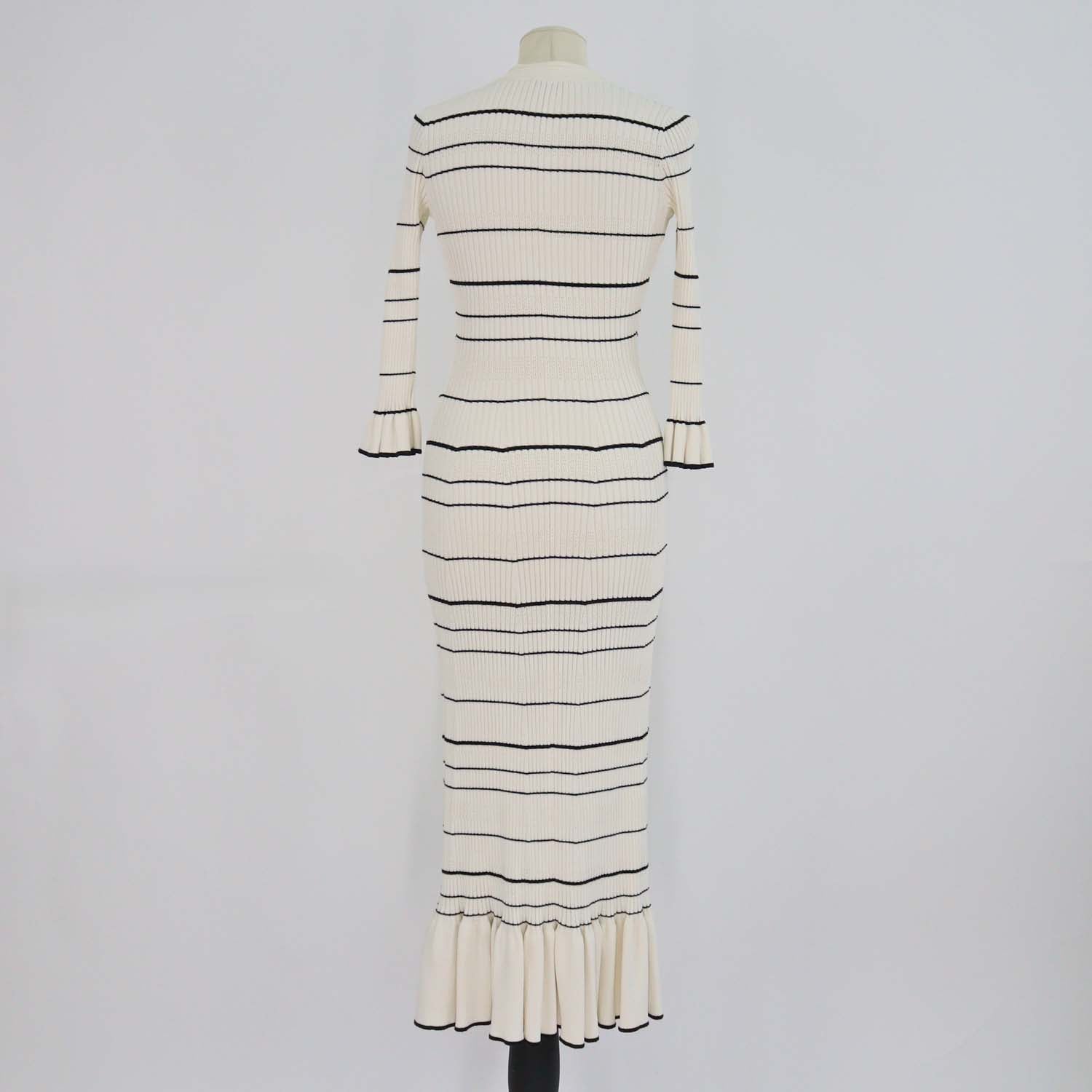 Sandro Cream/Black Blend Viscose Knitted Striped Maxi Dress