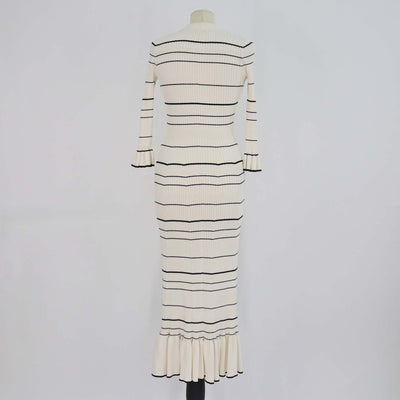 Sandro Cream/Black Blend Viscose Knitted Striped Maxi Dress