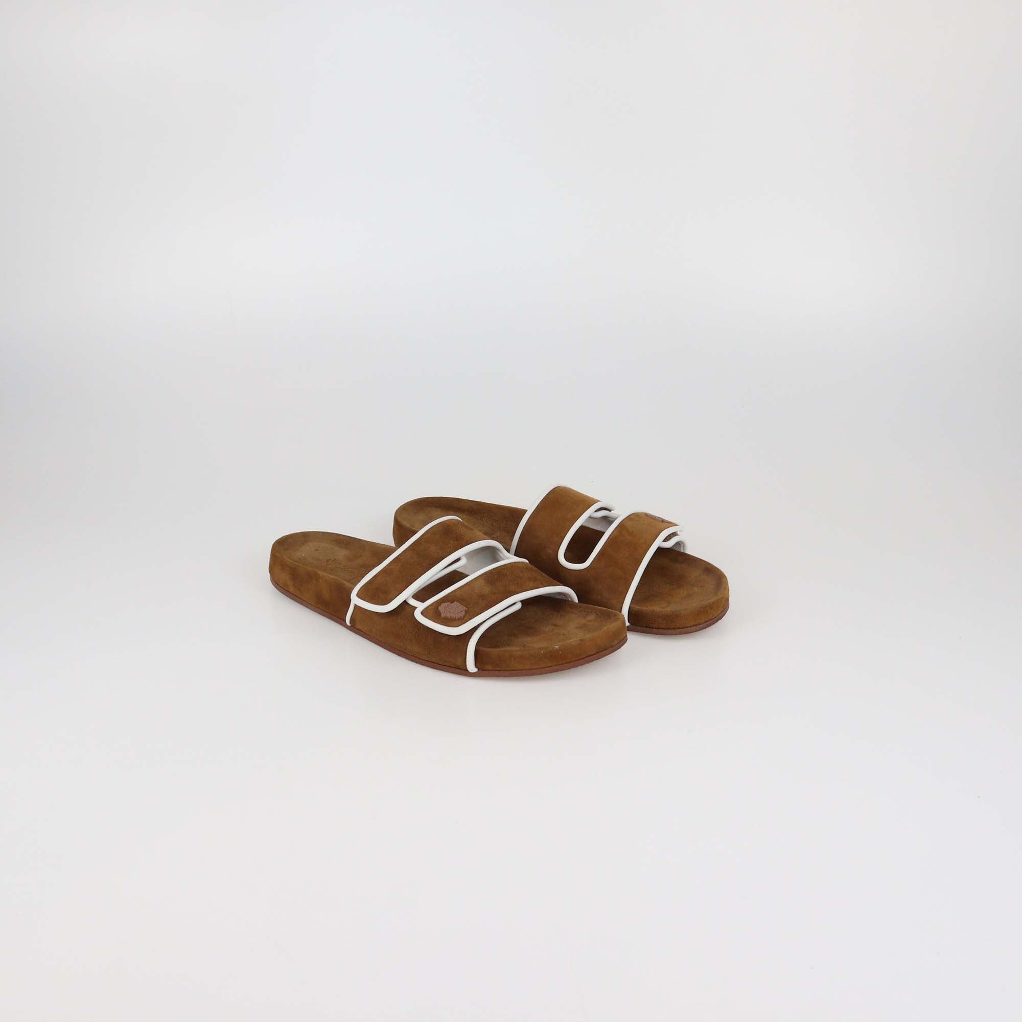 Loro Piana Brown Suede Leather Waikiki Flat Slides